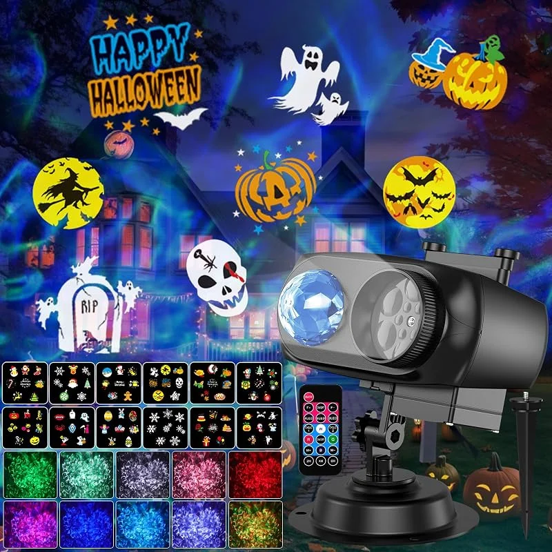 ROVLAK Proyector Halloween y Navidad Exterior con 96 Patrones+10 Efectos de Ondas — Luces Navidad