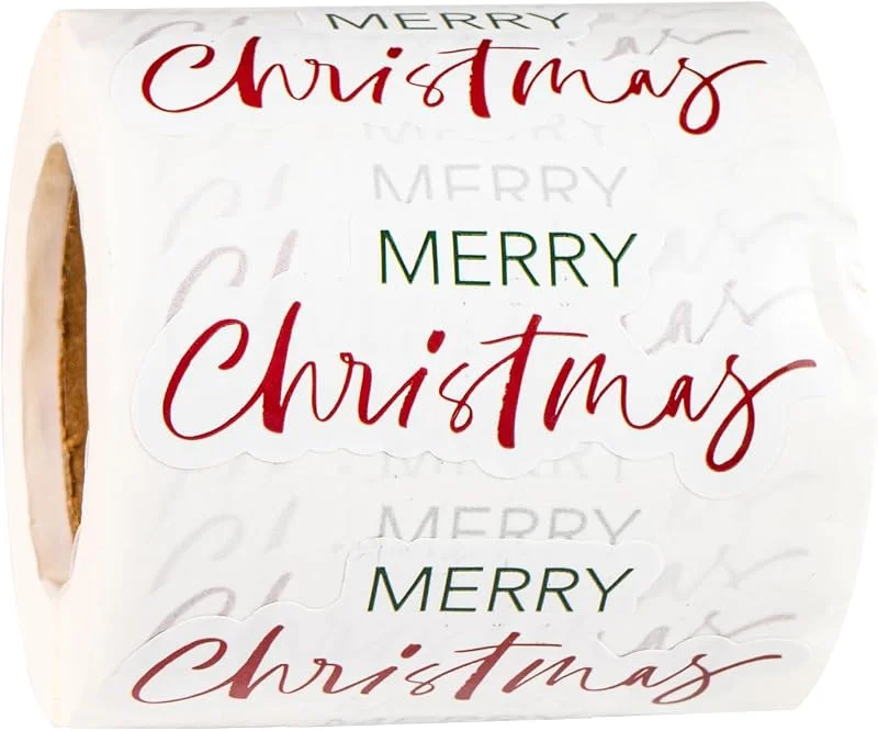 Visita la tienda de RUSPEPA RUSPEPA 1.14 x 2.63 Inch 500 pegatinas de papel de regalo navideño en total: diseño de letras "Feliz Navidad", etiquetas adhesivas de regalo para vacaciones y fiestas — Envoltorio regalo