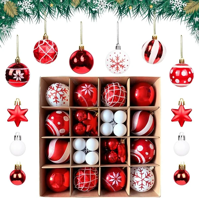 AWCIGG 42 Piezas Bolas de Navidad Blancas y Rojas Adornos Navidad Arbol Bolas Colgantes de Árboles de Navidad Inastillable Bolas de Árbol de Navidad para Navidad Año Nuevo Fiesta Decoración — Decoracion Navidad