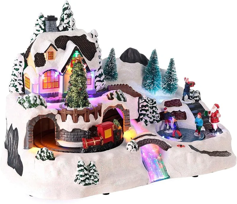 Visita la tienda de WELL HOME MOBILIARIO & DECORACIÓN Well Home Pueblo Navideño para decoración con Escena en Movimiento y Luces LED 37x22, 5x25, 7cm — Decoracion Navidad