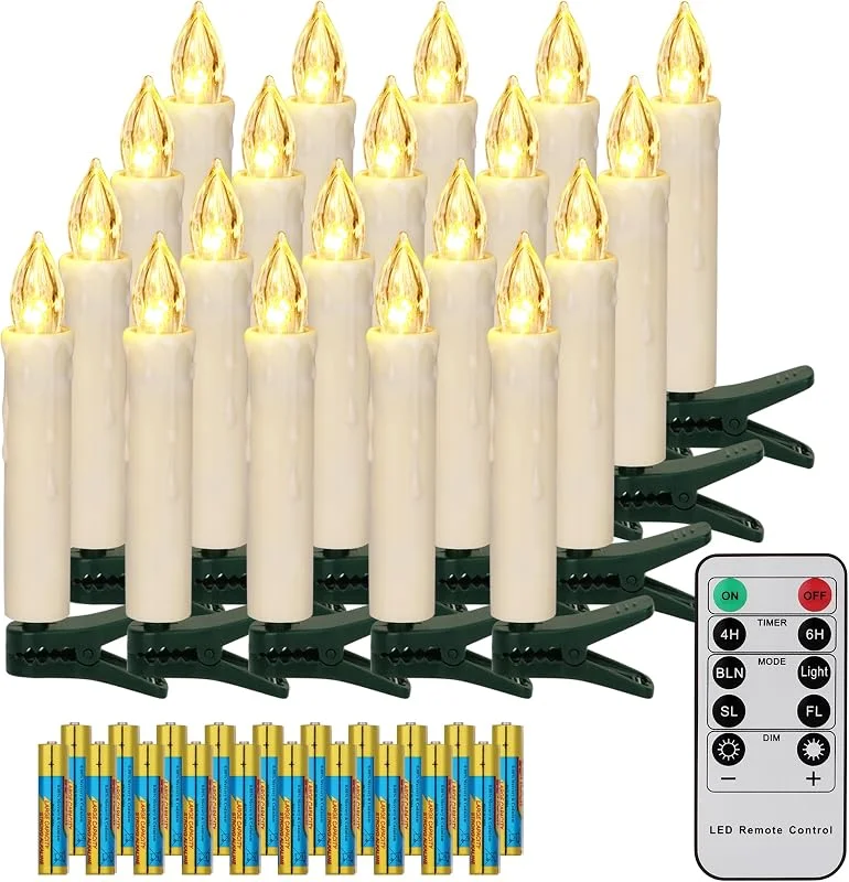 Visita la tienda de FREEPOWER FREEPOWER 20 Velas LED para árbol de Navidad con Mando a Distancia Temporizador Parpadeantes, Blanco Cálido, Velas para Navidad, Funciona con Pilas, Interior Exterior Impermeable（Incluye 20 pilas） — Luces Navidad