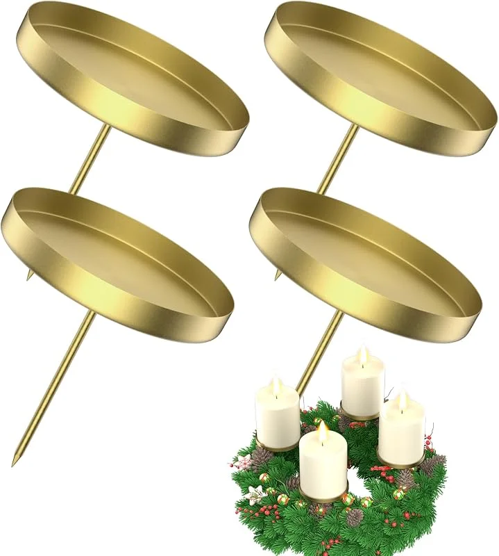 LanpoVista Juego de 4 candelabros para velas de Adviento, 6 cm, color dorado con mandril para corona de Adviento, candelabros de metal, decoración de mesa — Adviento y mesa