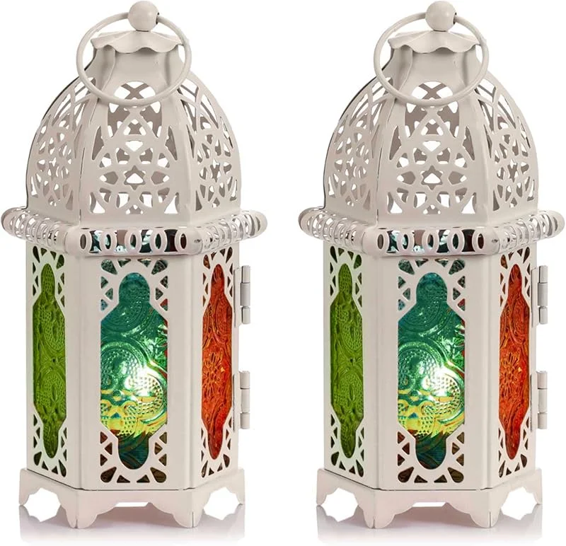 Visita la tienda de Nuptio NUPTIO Linterna De Vela Pequeñas Marroquí: 2 Piezas Farolillo Blanco — Cena a la luz de velas
