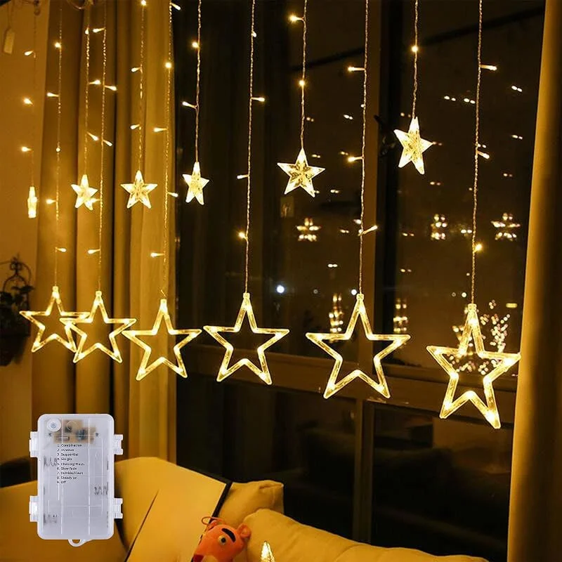 Visita la tienda de GlobaLink GlobaLink Cortina Luces LED Estrella 2M 138LEDs, Luces Estrellas Luces Navidad Exterior 12 Estrellas, IP44 Impermeable 8 Modos Luz Decoracion Navidad Ventana, Escaparate, Habitación, Boda-con Batería