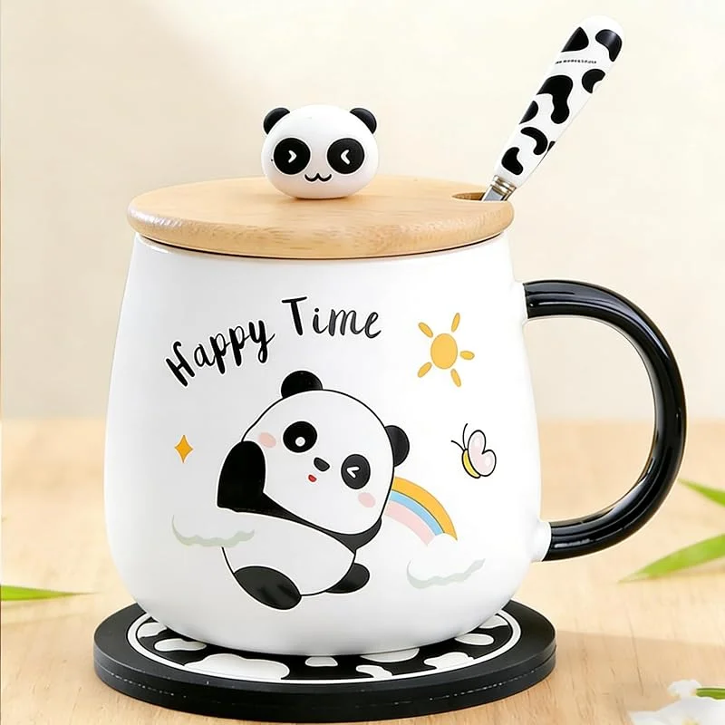 Disoza Taza Panda Con Tapa Taza Panda 420ml Taza Café Regalo Panda Taza Cerámica Con Cuchara y Posavasos Té Café Taza Navidad Regalo Cumpleaños Esposa Novia Niños — Adviento y mesa