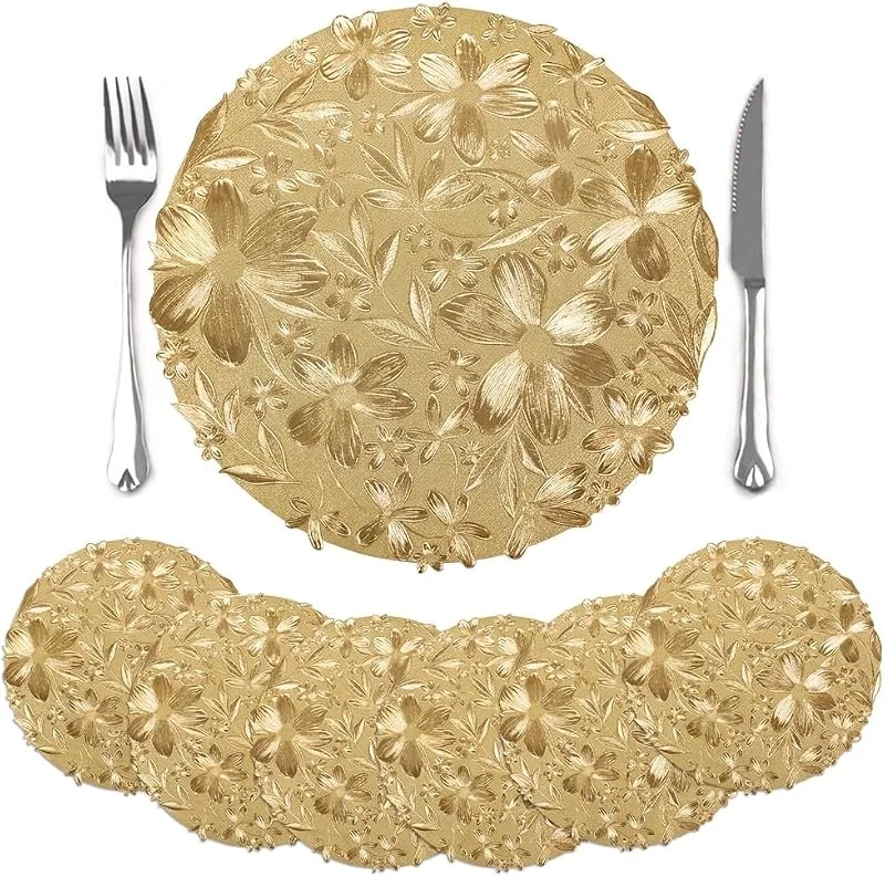 Visita la tienda de comfoyar comfoyar Juego de 6 Manteles Individuales Flores 3D Oro Redondo, Salvamanteles Individuales de Manteles Lavables e Impermeables para Cocinas y Comedores Decoración de Mesas para Fiestas 38x38cm — Hogar y cocina