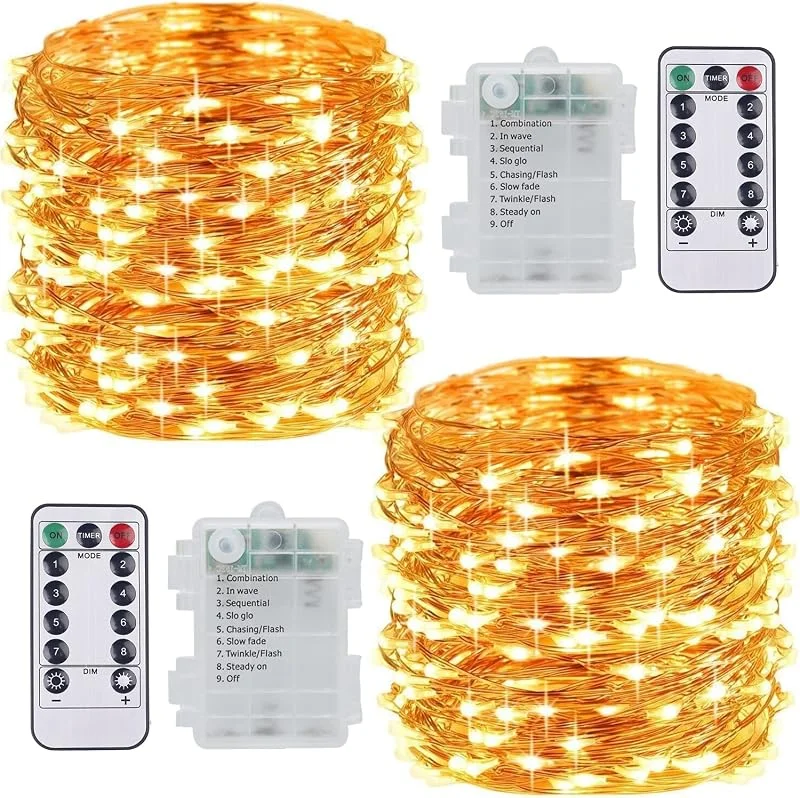 SUNNOW 2 Piezes Luces de Cadena - 10M, 33FT 100LED Guirnalda Luces Pilas, Decoracion Habitacion Luces Impermeable IP65 Interiores, Exteriores Decoración para Navidad Boda Jardines Festivales — Decoracion Navidad