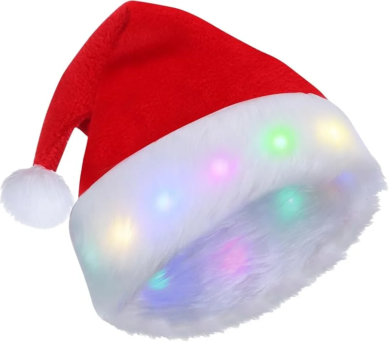 Seasboes Gorro de Navidad, gorro de Papá Noel LED, gorro de Papá Noel, gorro para adultos, niños, barba, gorro de Navidad, gorro de Papá Noel, gorro LED para niños, para cosplay, Navidad, carnaval — Ropa Navidad