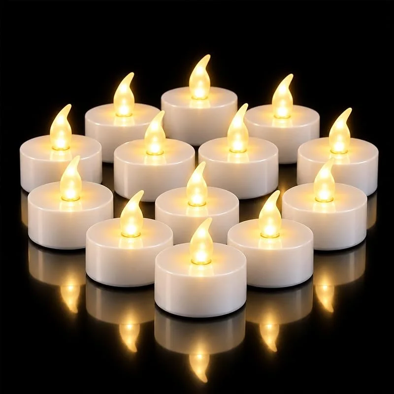 CNMTCCO 24 velas LED de té, velas sin llama, velas de té parpadeantes, batería larga de 200 horas para Navidad, bodas, fiestas (blanco cálido) — Luces Navidad