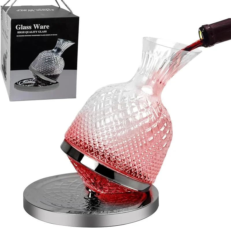 OCEANO Decantador de vino, jarra para decantar airear vino tinto, cristal transparente, trasvaso, elegante y moderno, vertedor para tardes y fiestas, idea de regalo para papá (decantador giratorio — Vino y mesa festiva