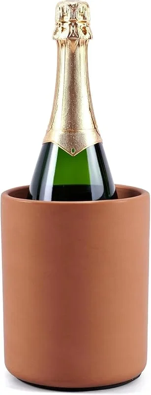 Earthen Crafts - Enfriador de vino de terracota de 6.5 pulgadas de arcilla natural, Soporte aislado para botellas de vino y champán para botellas de vino sin hielo para accesorios de bar — Vino y mesa festiva