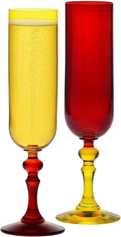 Visita la tienda de Krosno Krosno Copas de Champán Rojo-Amarillo, Juego de 2, 220 ml — Vino y mesa festiva