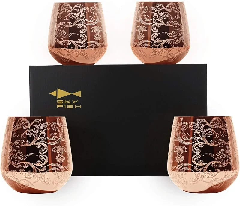 Visita la tienda de SKY FISH SKY FISH Copas de Vino de Acero Inoxidable Sin Tallo - Juego de 4 Copas de Cóctel de Cobre, 18 Onzas, Oro Rosa. — Vino y mesa festiva