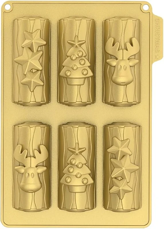 CÉCOA Cecoa • Molde de silicona mini troncos de Navidad • 6 cavidades – formas estrella, abeto, reno, antiadherente, sin BPA • cocción perfecta • Fiestas de fin de año, pastelería casera, regalos gourmands — Hogar y cocina