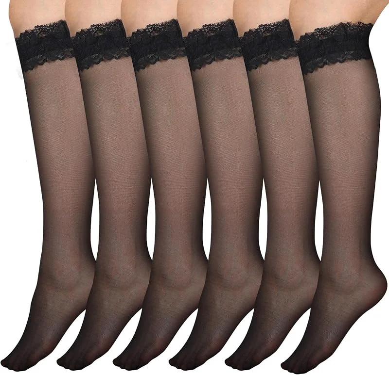 Geyoga 6 Pares Calcetines Hasta la Rodilla Medias Transparentes Mujer — Ropa Navidad