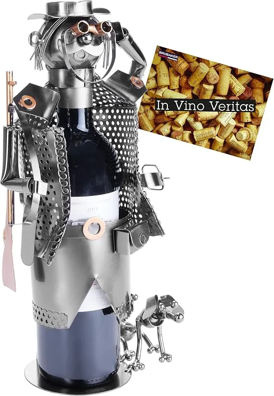 Visita la tienda de BRUBAKER BRUBAKER Porta Botella de Vino - Cazadores - Portabotellas de Metal Decoración con Tarjeta de Felicitación - Regalo de Vino — Vino y mesa festiva