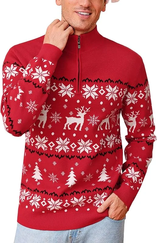 Visita la tienda de Crewhpo Jersey Navidad Hombre Invierno Suéter Media Cremallera Cuello Alto — Ropa Navidad