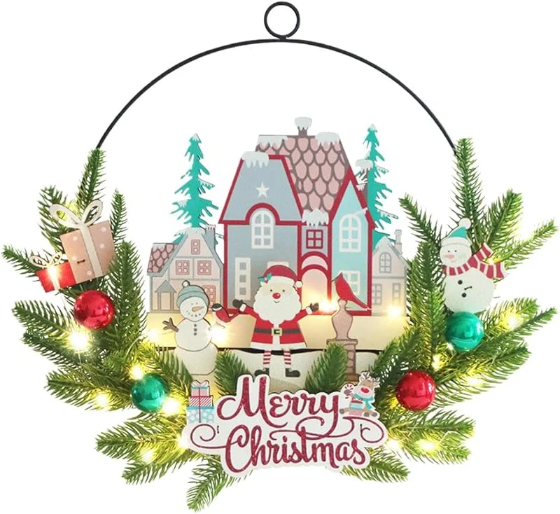 Generic Corona de puerta de Navidad de metal artificial preiluminada — Decoracion Navidad