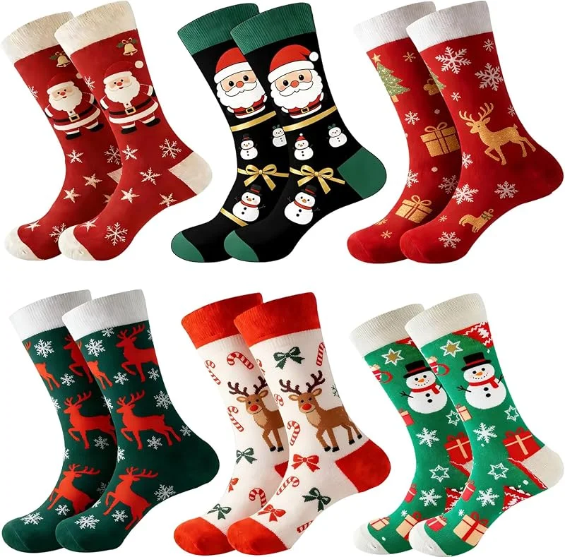 Baynetin Calcetines Navideños Divertidos 6 Pares – Diseños Clásicos Xmas Unisex – Calcetines Invierno Suaves para Papá Noel, Renos y Copos — Decoracion Navidad