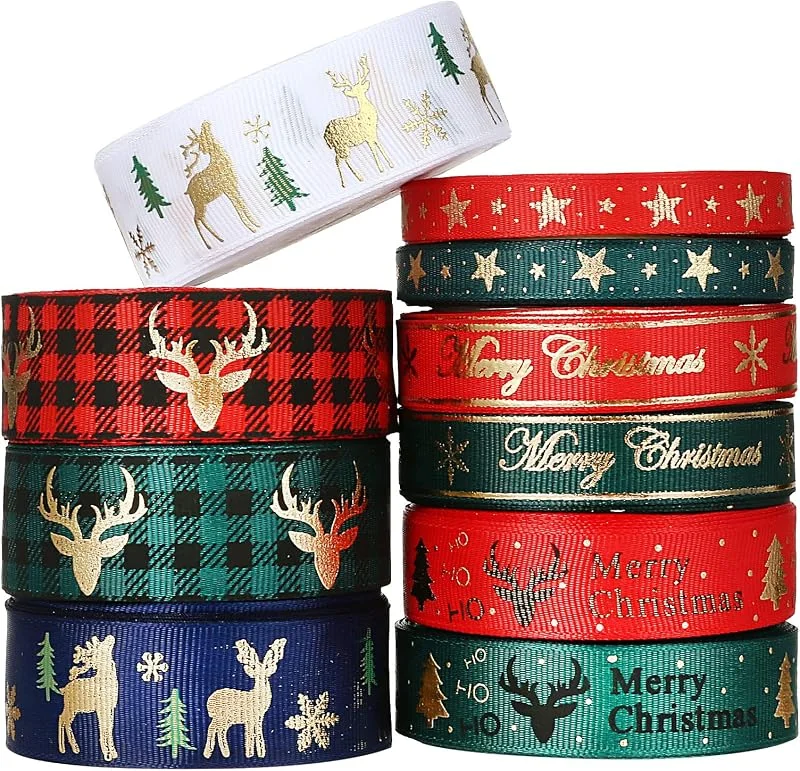 Visita la tienda de LIHAO LIHAO 10 Rollos de Cintas Navideñas para Envolver Regalos Telas de Multicolores para Manualidades DIY Decoraciones de Navidad (10 Estilos, 4.5m) — Envoltorio regalo