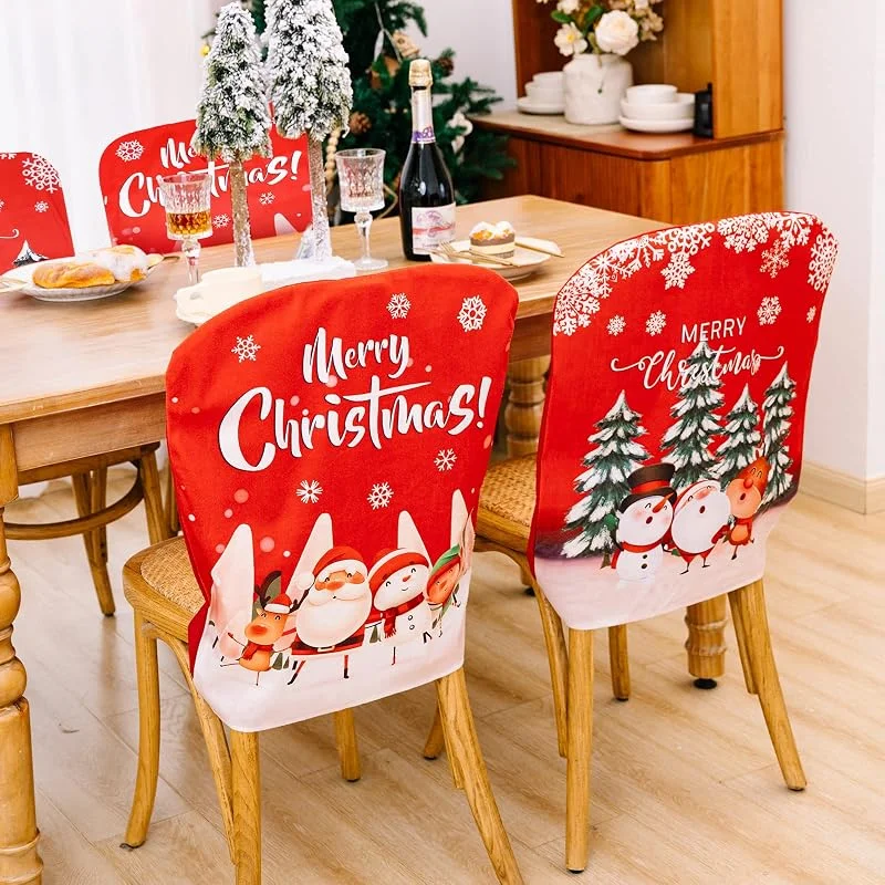 TSLBW 4 Piezas Fundas Navideñas para Sillas Funda Trasera para Silla Temática Navideña, Decoración de Mesa Roja y Blanca para Celebraciones de Fiestas Navideñas — Adviento y mesa