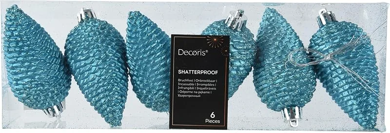 Kaemingk - Adornos para árbol de Navidad (plástico, 6 unidades, 8 cm, irrompibles y con purpurina), color azul — Decoracion Navidad
