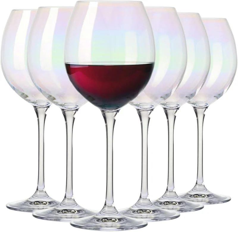 Visita la tienda de Krosno Krosno Rainbow Copas Vino 380 ml, Set de 6, Cristal sin Plomo, Copas Iridiscentes Pintadas a Mano, para Vino Tinto Blanco, Diseño Único, Elegantes, Regalo, Fabricado en Europa — Vino y mesa festiva