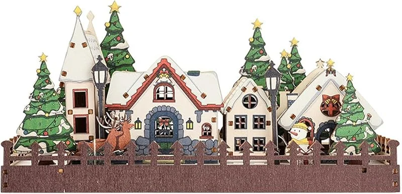 Genérico Conjuntos de Pueblo Navideño Centro De Mesa Con Pueblo De Madera Y Luz LED — Decoracion Navidad