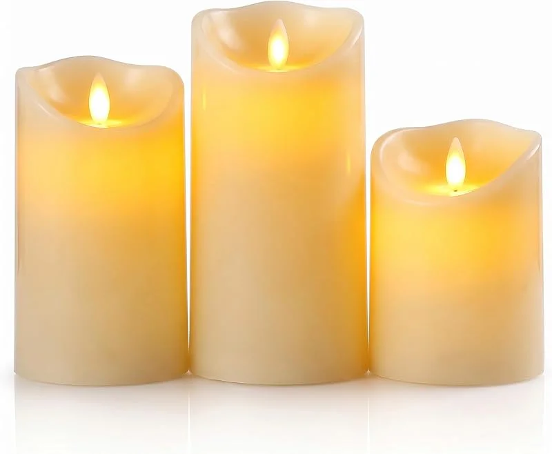 Visita la tienda de SALCAR SALCAR Juego de 3 velas LED, sin llama, luz cálida con batería, luz LED parpadeante, 15 cm, 12, 5 cm, 10 cm de altura, velas decorativas LED para cenas, cumpleaños, fiestas — Luces Navidad