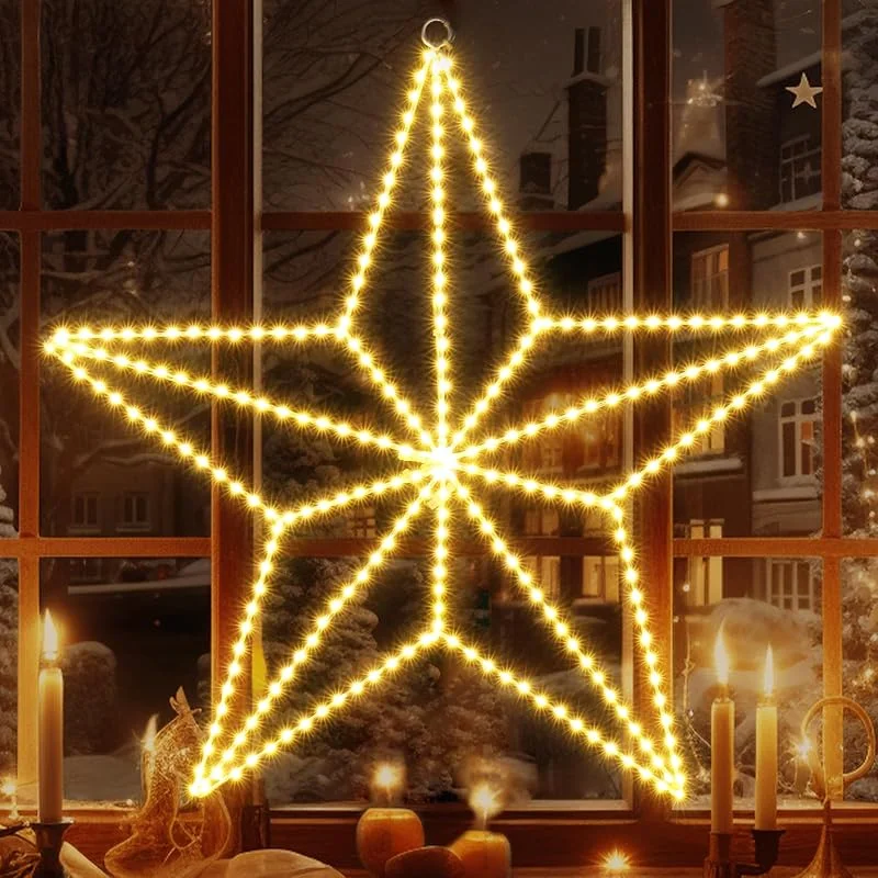 Visita la tienda de Quntis Quntis 50CM Luces de Navidad Exterior Estrella con Enchufe, 282 LED Superbrillantes Cortina de Luces Navidad Ventana Decorativas con Gancho, Blanco Cálido Luz de Ventana para Decoración Navideña — Decoracion Navidad