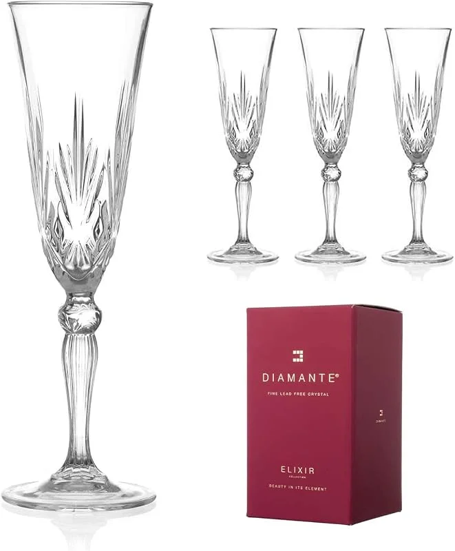 DIAMANTE Chatsworth Champagne Prosecco - Juego de 4 copas de champán — Vino y mesa festiva