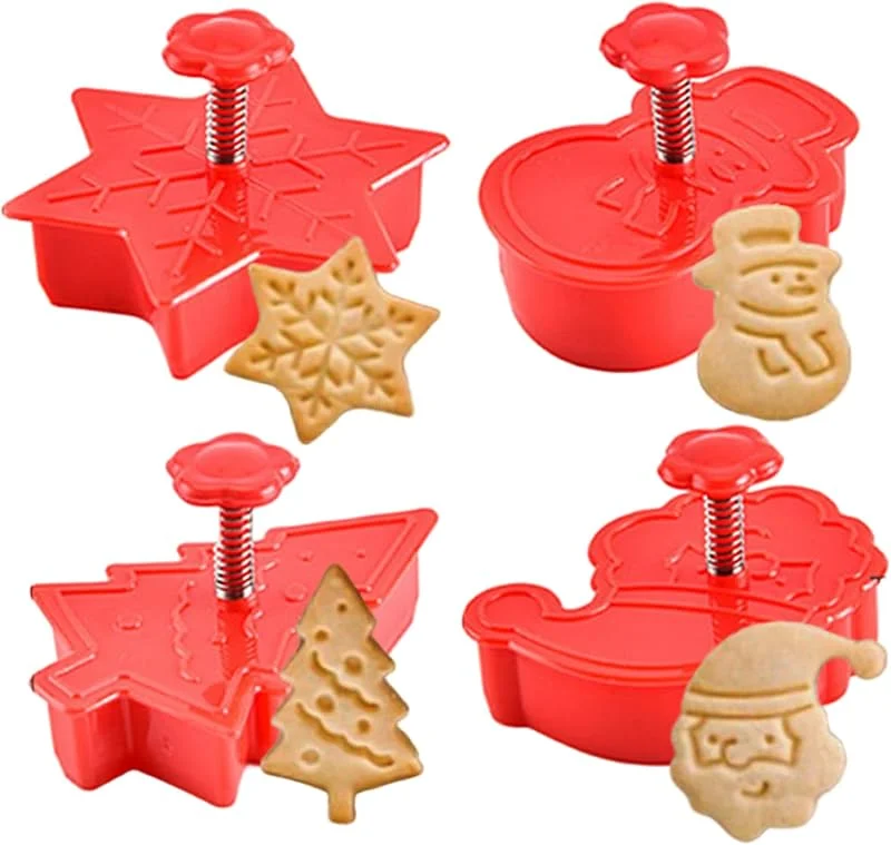 Muzrunq Sellos de galletas de Navidad Juego de cortadores de galletas de Navidad 3D Herramientas para hornear 4 piezas. — Hogar y cocina