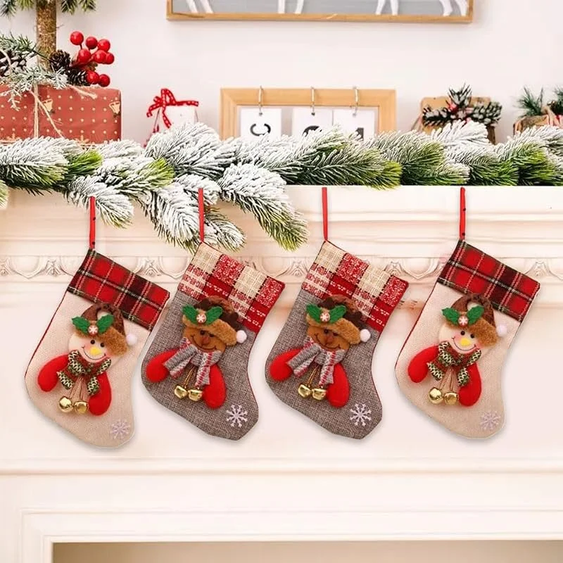 Myluatye Calcetines Navidad Chimenea, 4 PCS Calcetines de Navidad, Medias de Navidad, Calcetines Navideños para Colgar, Idea Regalo para Decoración Navideña — Decoracion Navidad