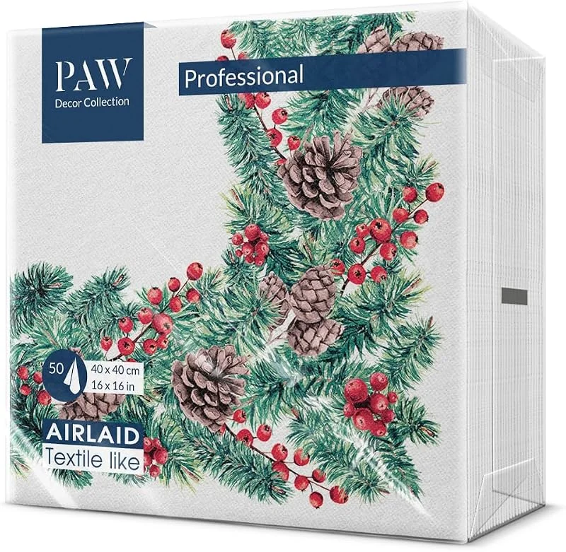 Visita la tienda de PAW Decor Collection PAW Servilletas Textil 40 x 40 cm, 50 uds - Ramas De Invierno — Adviento y mesa