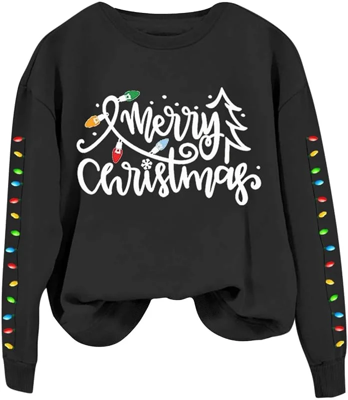 Generic HUIFUAO Sudaderas de Navidad para mujer, suéter feo de Navidad para mujer, cuello redondo, sudadera de manga larga, suéteres de Navidad para mujer — Ropa Navidad