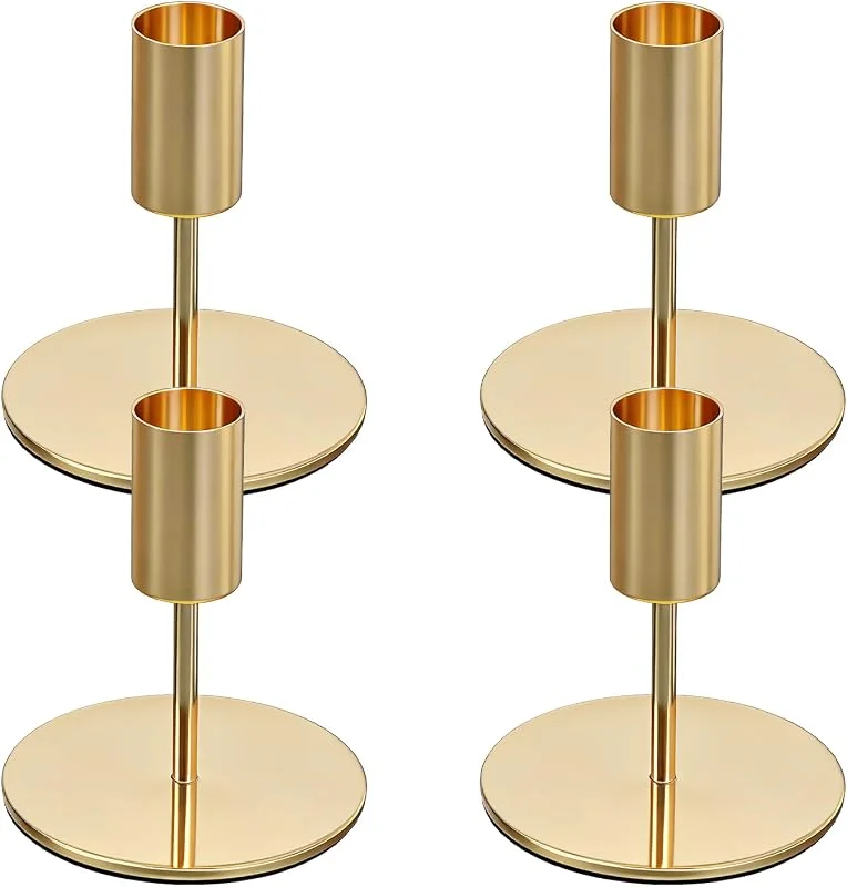 ALULU Juego de 4 candelabros dorados — Cena a la luz de velas