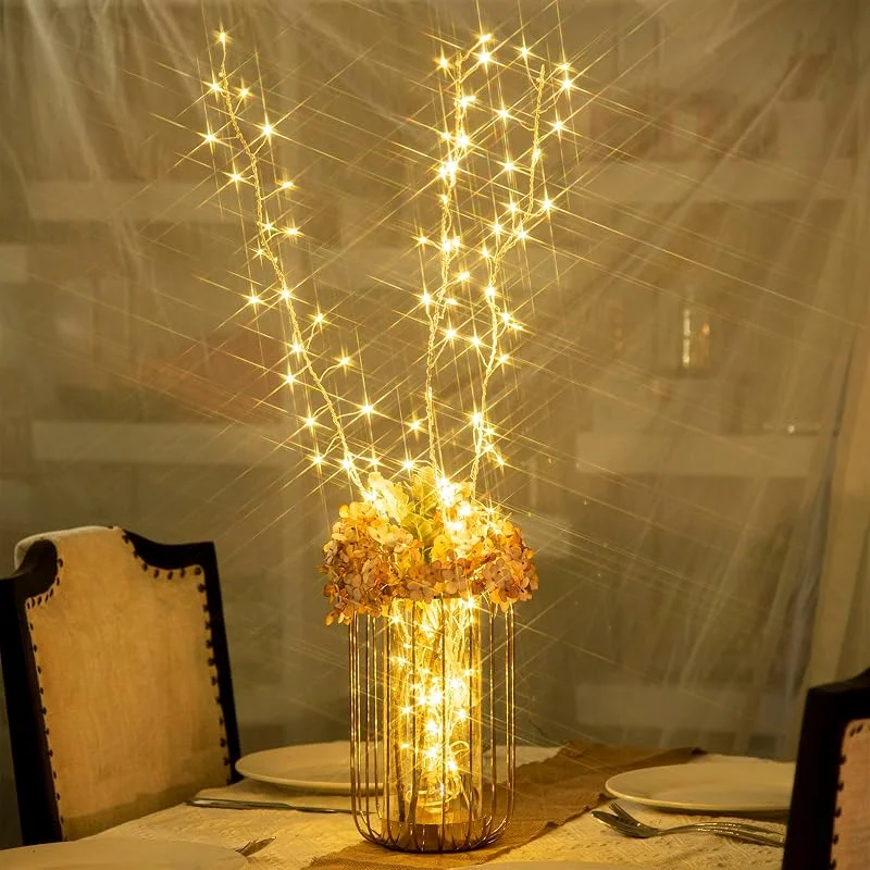 DELICHTER de 3 ramas de luces 114 LEDS Iluminación cálida Cadena de luces de ramas de sauce Decoración Lámpara Ramas de luces Decoración interior de sala de estar Exterior Navidad — Luces Navidad