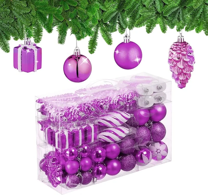 Visita la tienda de Relaxdays Relaxdays Set 72 Bolas Árbol Navidad, Bolitas Navideñas Brillantes, con Purpurina y Mate, Botas, Corazón, Piñas, Fucsia — Decoracion Navidad