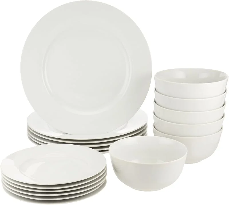 Visita la tienda de Amazon Basics Amazon Basics Vajilla para 6 personas (18 Unidad), Blanco — Adviento y mesa