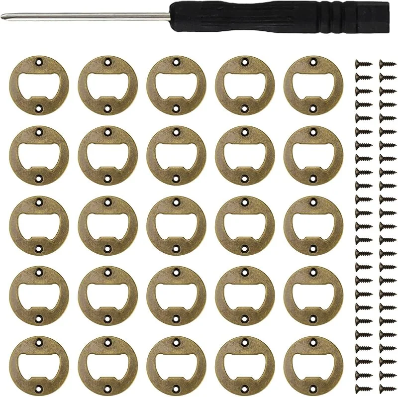 0XBIT Abrebotellas, 25 Piezas Abrebotellas Inserto Redondas, Abridor de Botellas Redondo de Metal, con Tornillos de Montaje, Adecuado para El Hogar, Catering Y Fiestas — Vino y mesa festiva
