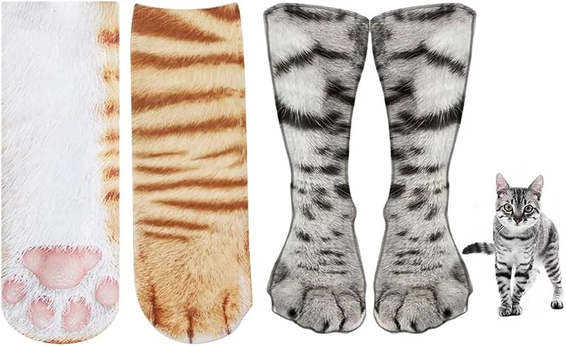 NJCXOLA 2 pares de calcetines con estampado de patas de gato, calcetines divertidos, regalos para novio, parejas, mejores amigos — Decoracion Navidad