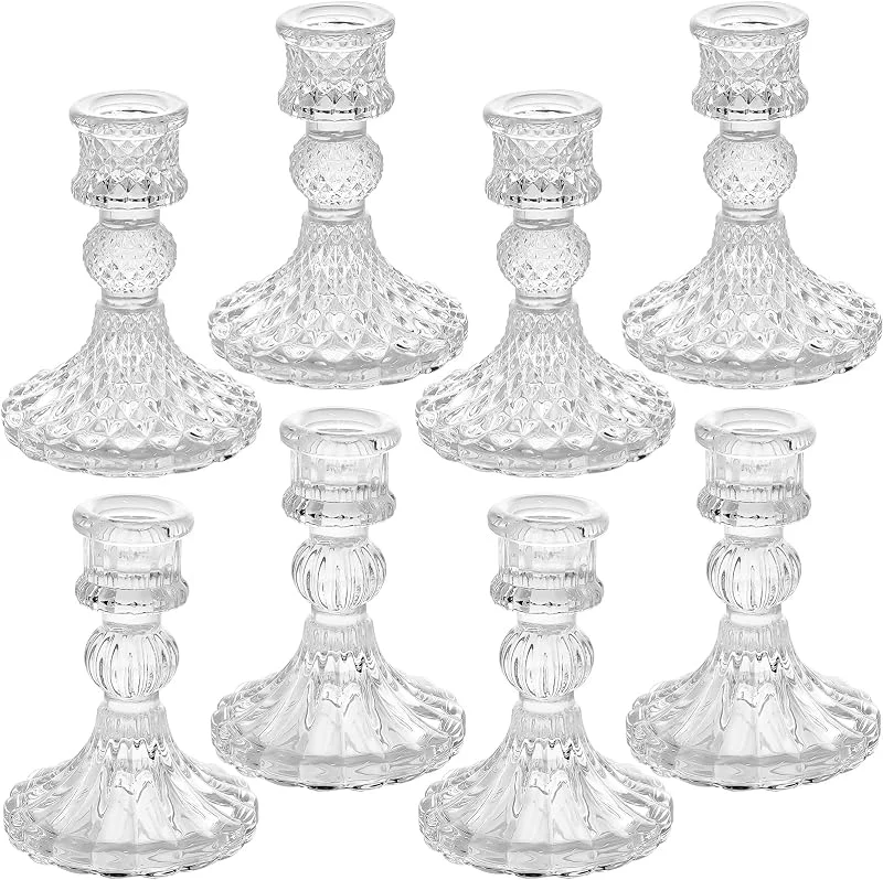 SuproBarware Portavelas de Cristal Transparente, Juego de 8 Piezas Que Incluye portavelas cónicos y portavelas a Rayas, Dos Estilos para Eventos Formales, Bodas, Festivales, Iglesias, Fiestas y decoración de — Cena a la luz de velas