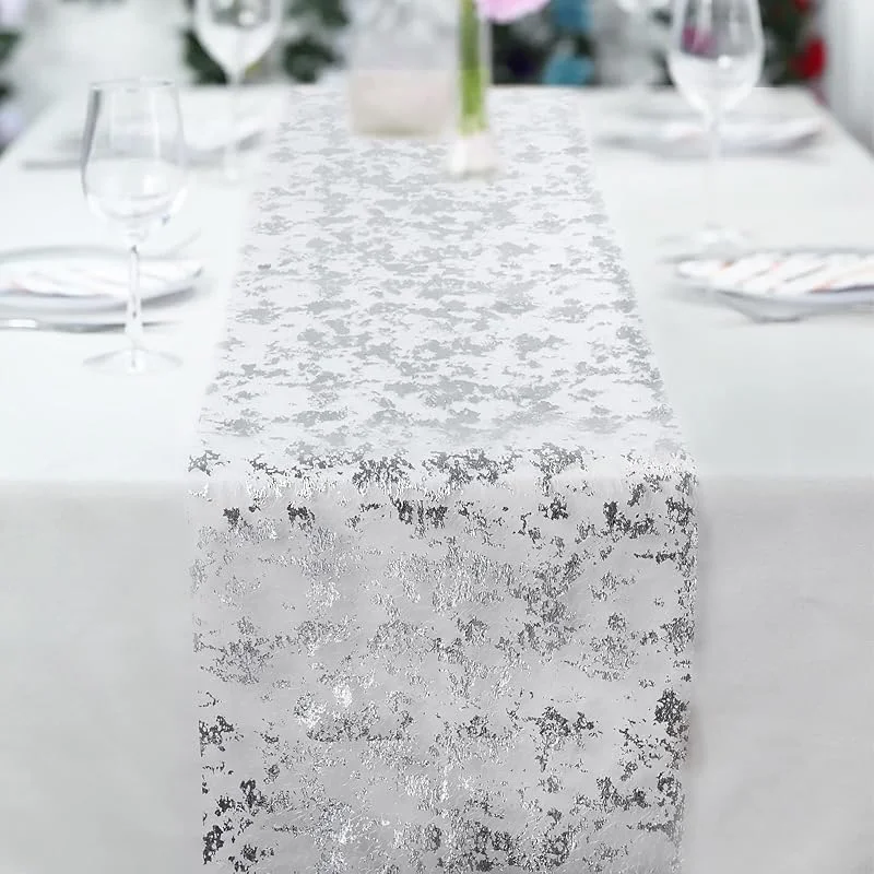 Visita la tienda de Fowecelt Fowecelt Camino de mesa con purpurina plateada, mantel de fiesta, mantel de red brillante, decoración de boda, Navidad, fiesta de cumpleaños (plata, 14 x 72 pulgadas) — Hogar y cocina