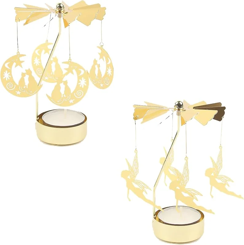 Eabdice 2 Piezas Portavelas Giratorio, Portavelas Giratorio Dorado, para Halloween Navidad Cumpleaños Decoración de Bodas, Velas Portacandelitas — Adviento y mesa