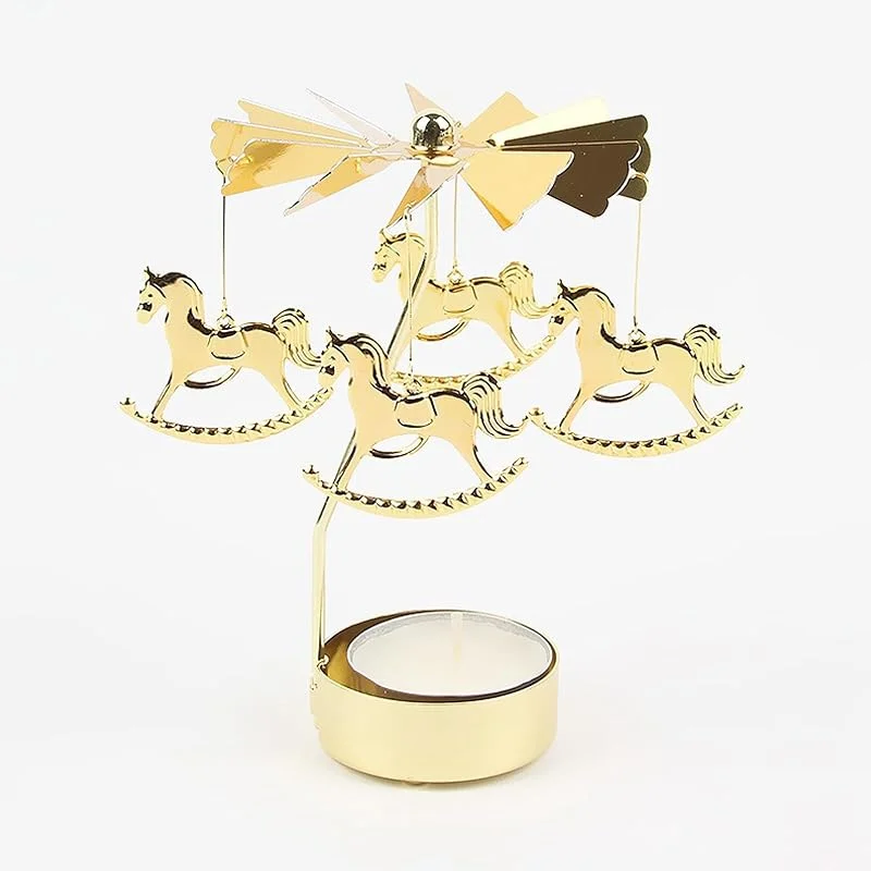 VIDSTW Portavelas Navidad Portavelas para Velas Decorativas Candelabro Vela Oro Romántico Carrusel Velas Candelero Decoración Hogar Porta Velas para Navidad Boda Fiesta (Caballo de Troya) — Adviento y mesa