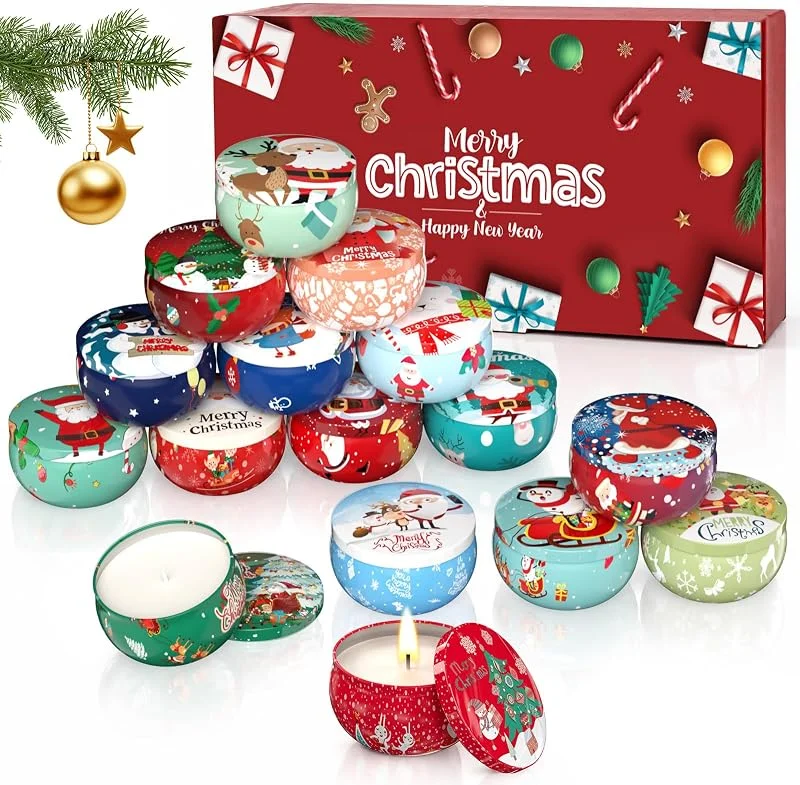 Obcxin 16 Piezas Juego de Regalo de Velas Aromáticas, Velas Navideñas, Aromaterapia Cera de Soja Natural Vela para Boda Navidad Cumpleaños Día de San Valentín — Cena a la luz de velas