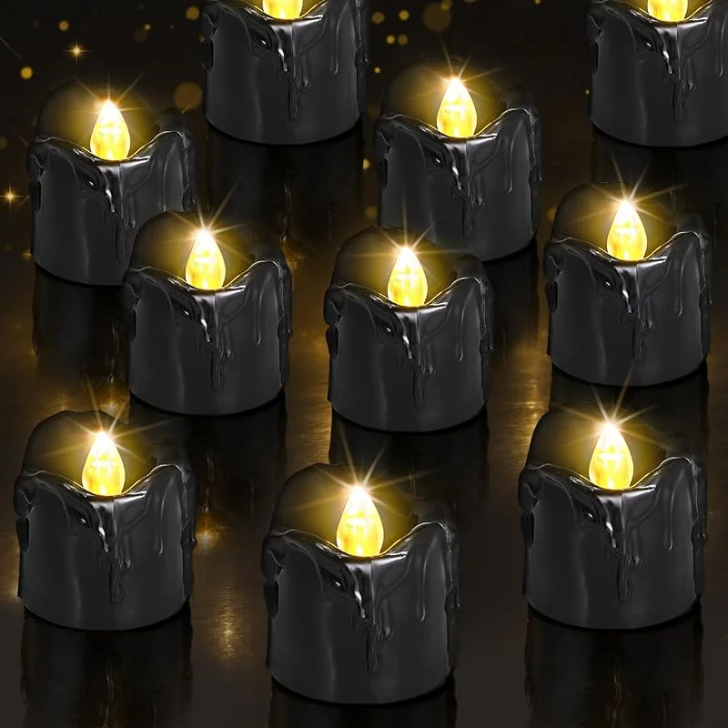 KATELUO Velas de Té LED Velas Sin Llama, 12 Piezas Velas LED Sin Llama Parpadeante, Velas Eléctricas Parpadeantes Falsas, Vela de Batería para Navidad, Halloween, Acción de Gracias, Boda, Cumpleaños — Cena a la luz de velas