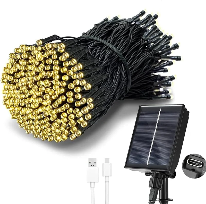 Tacobey Guirnalda Luces Exterior Solar, USB Recargable, 20M 200LED Blanco Cálido — Luces Navidad