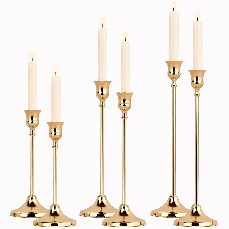 UCFBWO Juego de 6 portavelas de metal dorado — Cena a la luz de velas
