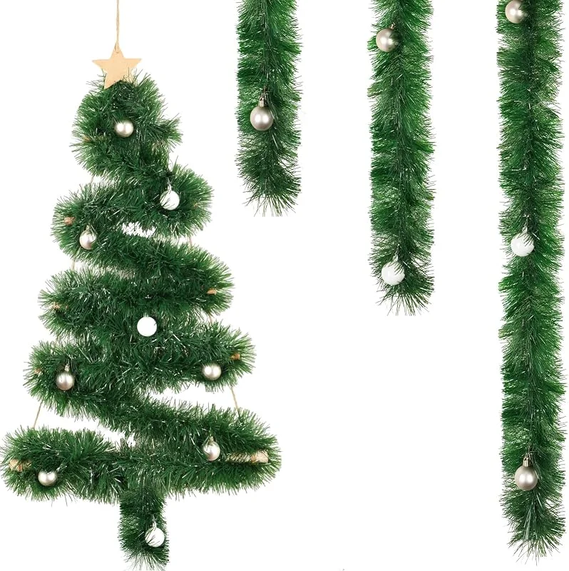 Superum 8 M Guirnalda Navidad ø 13 CM, Verde Guirnalda Abeto Navideña con Bolas Navidad Rojo Dorado 4 CM, Decorativa Navideños Artificial Guirnaldas Festiva, Escaleras Guirnaldas Decorativa Navideña — Decoracion Navidad